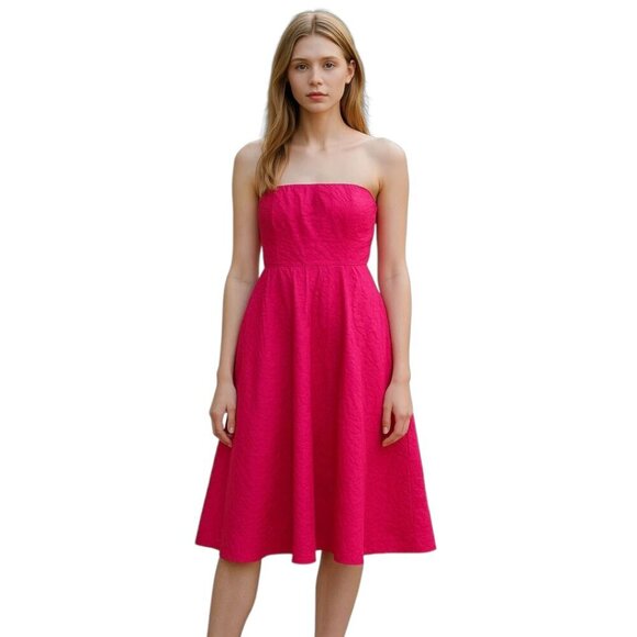 J. Crew Hot Pink Deco Dot Strapless A-Line Mini Dress Sz 10 - Picture 1 of 13
